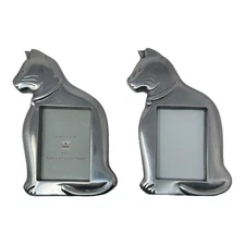 Vintage Amscan Pet Silver Pewter Metal Cat Picture Frame Set Holds 2½ x 3½"
