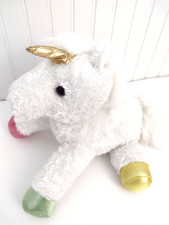 Juguete suave de peluche Aurora UNICORNIO peluche blanco con patas brillantes doradas