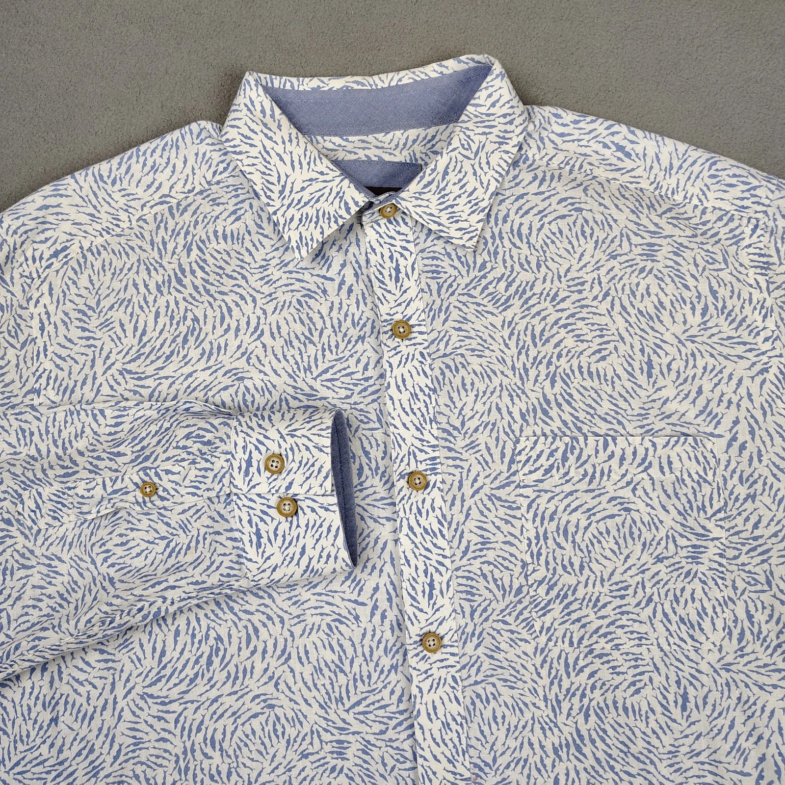 Johnston Murphy Linen Blend Long Sleeve Shirt Men Large XL Button Up Blue White