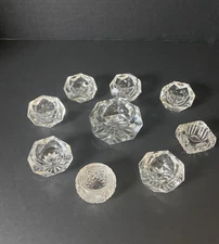 Lot of 9 Clear Glass Open Salt Dip Cellars Vintage Round 1 Large
