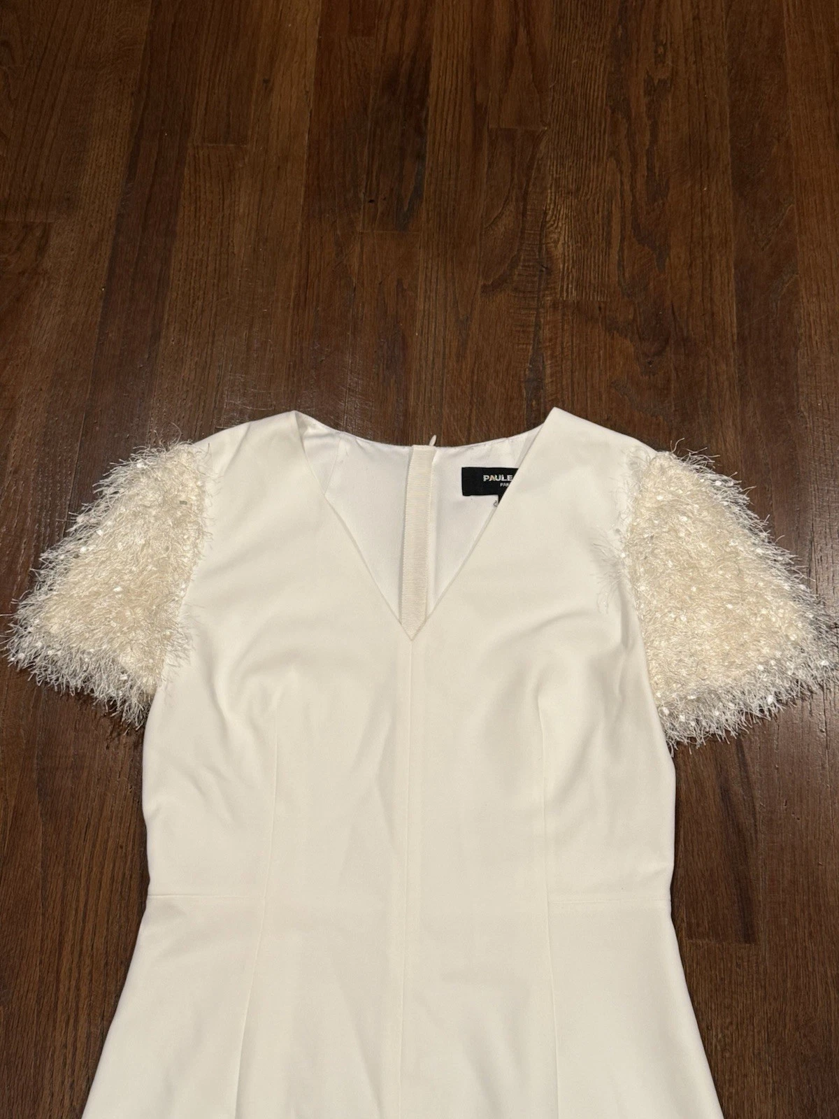 OFF WHITE Abito tubino bianco PAULE KA con maniche a cappuccio svolazzanti taglia 4