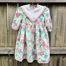 Vintage Handmade Floral Bibbed 3/4 Sleeved Babydoll Dress Sz. 5/6 Years
