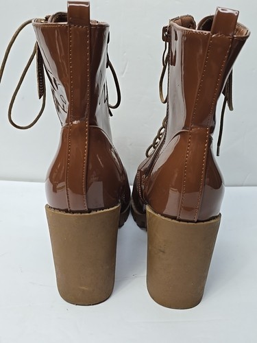 Top Moda Boots Womans 9 Brown Patent Leather High Block Heel Ankle Bootie - Picture 9 of 24