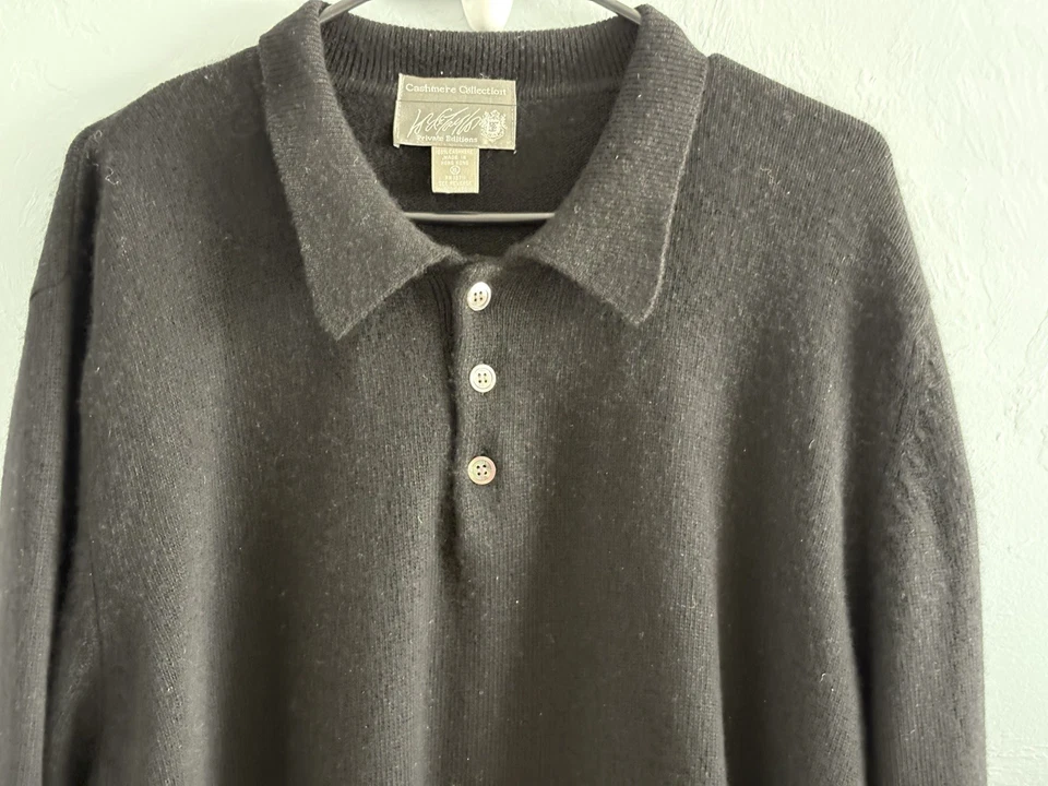 Lord & Taylor Hombres Negro 1/4 Botón Cuello Pullover Tejido CACHEMIRA Suéter XL Foto 4 de 4