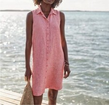 Garnet Hill Shirt Dress Women 10 Petite Classic Linen Flax Poppy Red Chambray