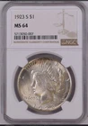 1923 NGC MS64 S San Francisco Mint Peace Silver Dollar No Reserve 90 Percent