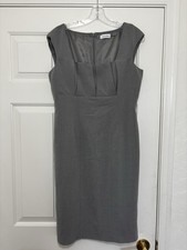 Calvin Klein Size 8 Sheath Shift Dress Gray Sleeveless Empire Waist Square Bust
