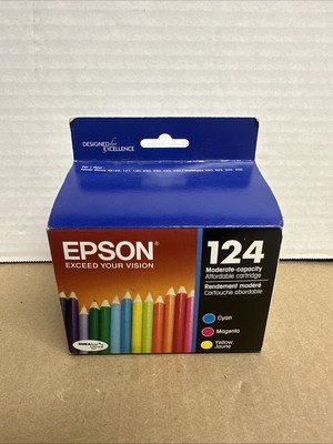 Epson 124 Cyan Magenta Yellow Ink Cartridges T124120-BCS Exp 07/2021 NIB!