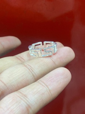 999 Silver Greek Key Band Ring, 6mm Meander Geometric Statement Jewelry