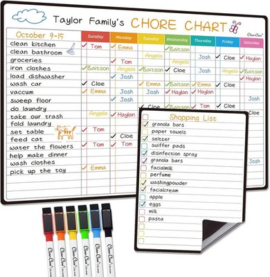 Magnetic Dry Erase Chore Chart - 14.5''x11'' Chore Chart for Kids, Teens and Adult