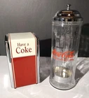 Vintage 1992 Coca Cola Glass & Chrome Straw Holder & Metal Napkin Holder READ 🤩