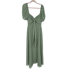 Barbie x Azazie Sage Green Pistachio Chiffon Puff Sleeve Tie Front Maxi Dress A4