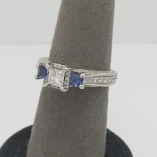 1CT Natural Diamond & Sapphire Anniversary Wedding Bridal Ring 14K White Gold