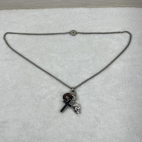 Diesel Men Stainless Steel Necklace Cross Mohawk Hoop Length 65cm Luxury Casual - Afbeelding 3 van 9