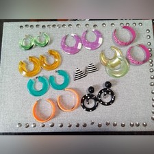 Fun Hoop Earrings Set of 9 Colorful Acrylic Boho Statement Jewelry