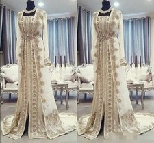 Long Dubai Sleeves Wedding Dresses Beaded Lace Applique Arabic Square Neck