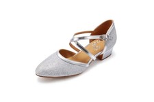 HXYOO Closed Toe Low Heel Glitter Ballroom Dance Shoes for Women Salsa Latin ...