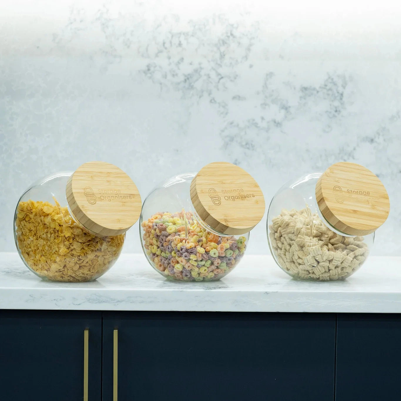 4L Round Tilt Glass Storage Jar with Bamboo Lid Kitchen Pantry Canister