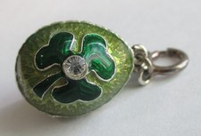 VINTAGE STERLING SILVER GREEN ENAMEL CLOVER RAFKA EASTER EGG CHARM PENDANT