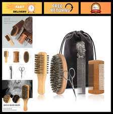 Beard Brush Comb Set, Mustache Scissors, Natural Boar Bristle, Travel Kit