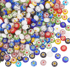 PH 325Pcs/5 Strands Millefiori Lampwork Glass Beads 6mm Flat Round Flower Glass