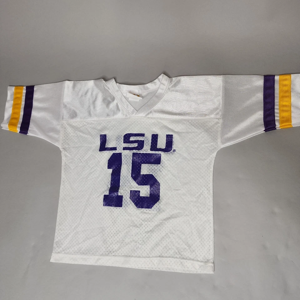 LSU Tigers Toddler Football Jersey #15 White Purple Gold –Little King Classic - Image 3 of 3