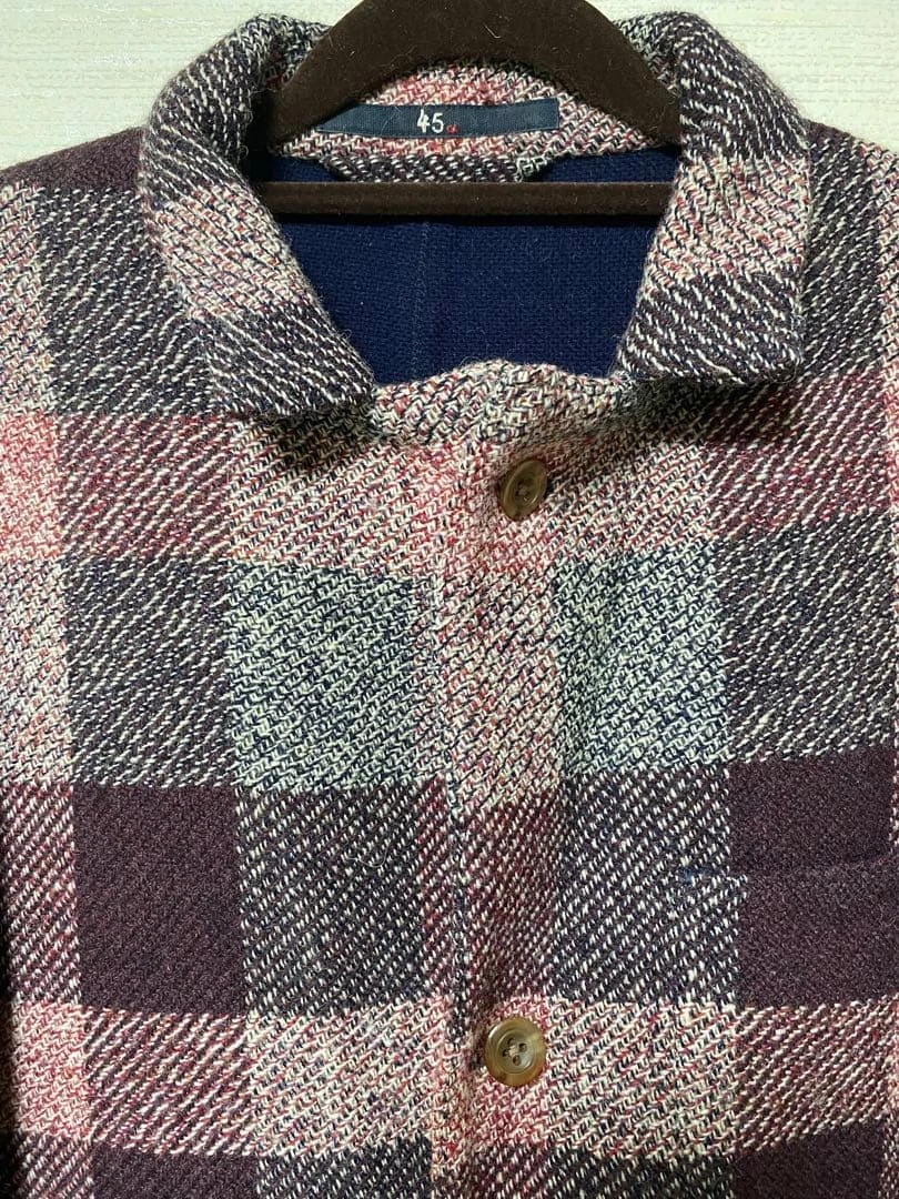 45rpm Men's Tailored Jacket L Multicolor Check Wool Made in Japan image 9