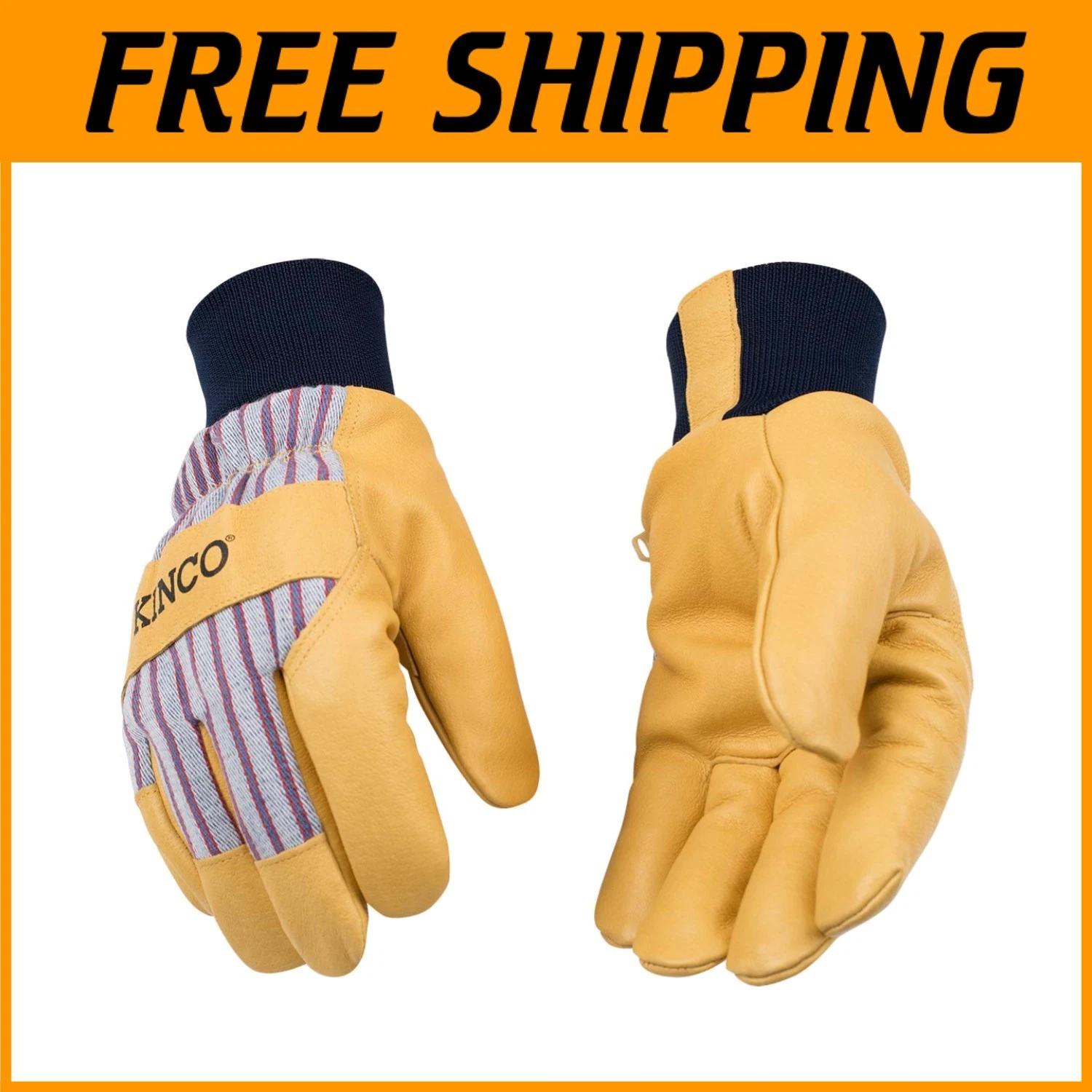 Water Resistant Leather Ski Gloves with Otto Striped Canvas^