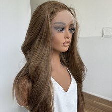 Lace Frontal Wigs Synthetic Hair Heat Resistant Brown Mix Blonde Long Straight