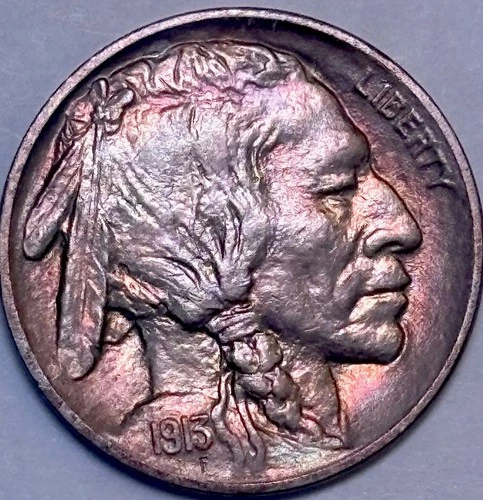 1913 Type 1 Indian Head Buffalo Nickel. Original Rainbow Tone!!!GEM Bu+
