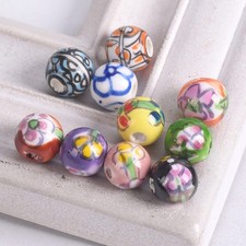 10pcs Hand Painted Flower Round 10mm Handmade Ceramic Porcelain Loose Beads