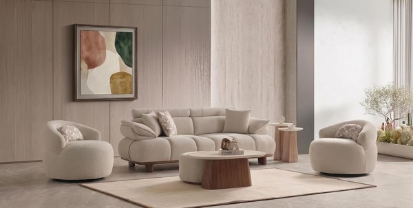 Sofa Set 3 Sitzer Sessel Couchtisch Hocker Beistelltisch Modern Beige Edel-image