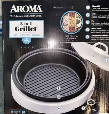 Aroma 3-in-1 Grillet 3 Quart Capacity New In an Open Box
