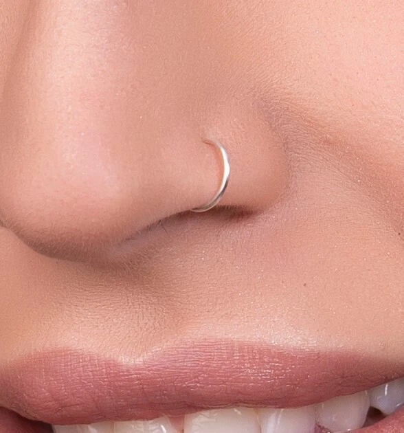 92.5 Sterling Silver Double Nose Ring for Single Piercing, Double Hoop Nose  Ring, 925 Sterling Silver