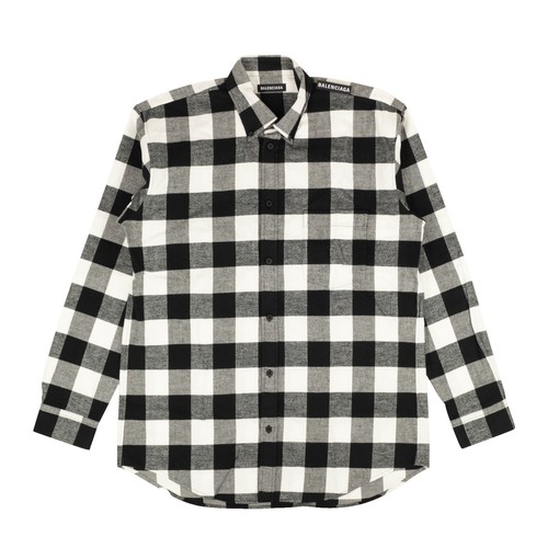 BALENCIAGA Long Sleeve Shirt Padded Flannel 36 Cotton Navy Check