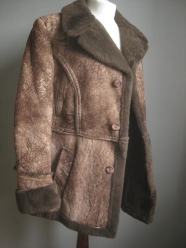 GENUINE SHEEPSKIN SHEARLING COAT 38 40 VINTAGE marble mottled 70s 80s retro - Picture 5 of 20