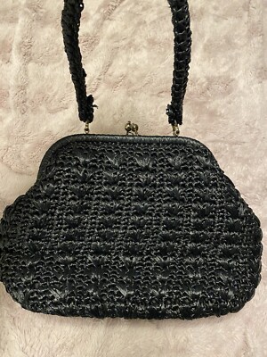 Granny Woven Plastic Wicker handbag Kiss Lock Purse
