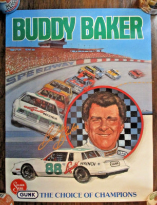 VINTAGE BUDDY BAKER #88 GUNK LIQUID WRENCH 16X21 RACING POSTER NASCAR NEW