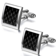 Mens Tuxedo Shirt Cuff Links Carbon Fiber Square Cufflinks for Wedding Business