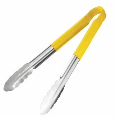 VOGUE Hygiplas Serving Tongs in Yellow for Cooked Meat - Stainless Steel - 290 mm