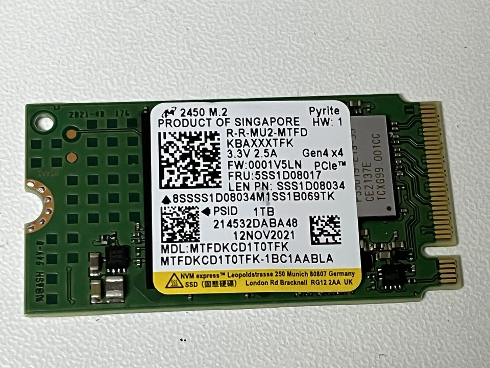 Micron 2450 M.2 2242 MTFDKCD1T0TFK 1TB PCIe Gen4x4 NVMe SSD Pyrite For HP Laptop - Image 2 of 4