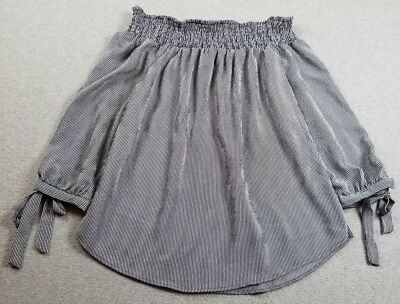 alice blue Top Women s Medium Blue White Striped 3/4 Sleeve Tie Off the Shoulder