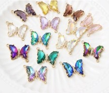 4pcs Crystal Butterfly Charm,Zircon Butterfly Pendant Connector,Jewelry Making