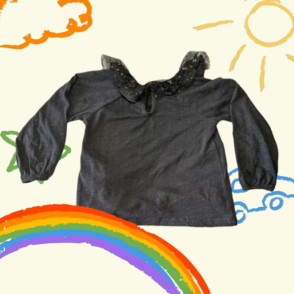 ZARA Niña Cuello Estrella Pullover Talla 12-18 Meses Manga Larga Top Camisa Carbón Foto 2 de 4