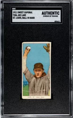 1909 T206 JOE LAKE NNO GOOD PIEDMONT 350-460 BALL IN HAND SGC A ST. LOUIS BROWNS