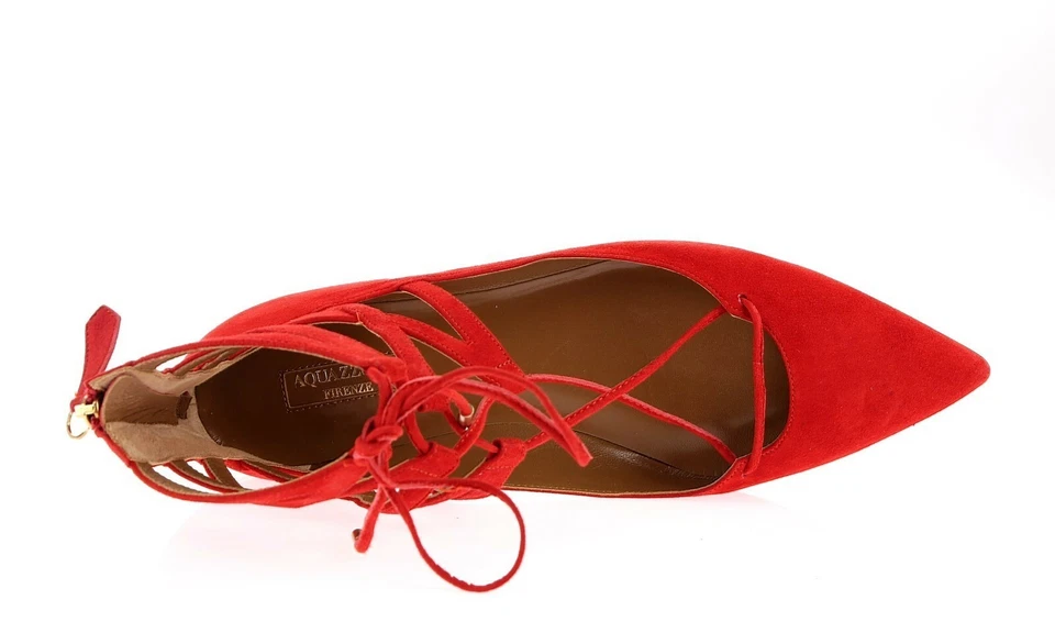 Aquazzura Lápiz Labial Rojo Gamuza Belgravia Puntera Con Cordones Zapatos Planos 39.5 $695 Foto 4 de 4