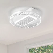 Ceiling LED Fan Light 20'' White Flush Mount Bladeless with Remote Control Kit