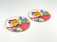 Vintage Pair 2pc Humpty Dumpty Lithograph Print Tin Teacup Tea Cup Saucers Plate