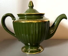 Hall China Co. Los Angeles Forest Green with Gold Accents Teapot