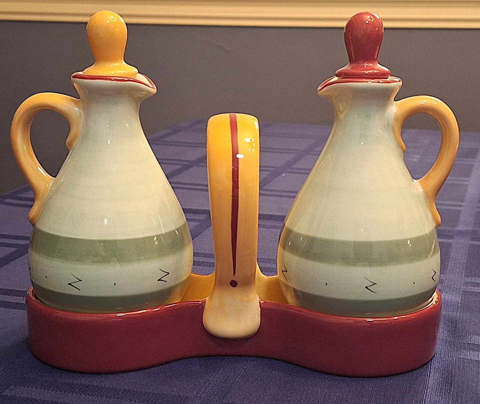 Pfaltzgraff Secrets of Pistoulet Oil & Vinegar Cruets w/ Stand & Stoppers